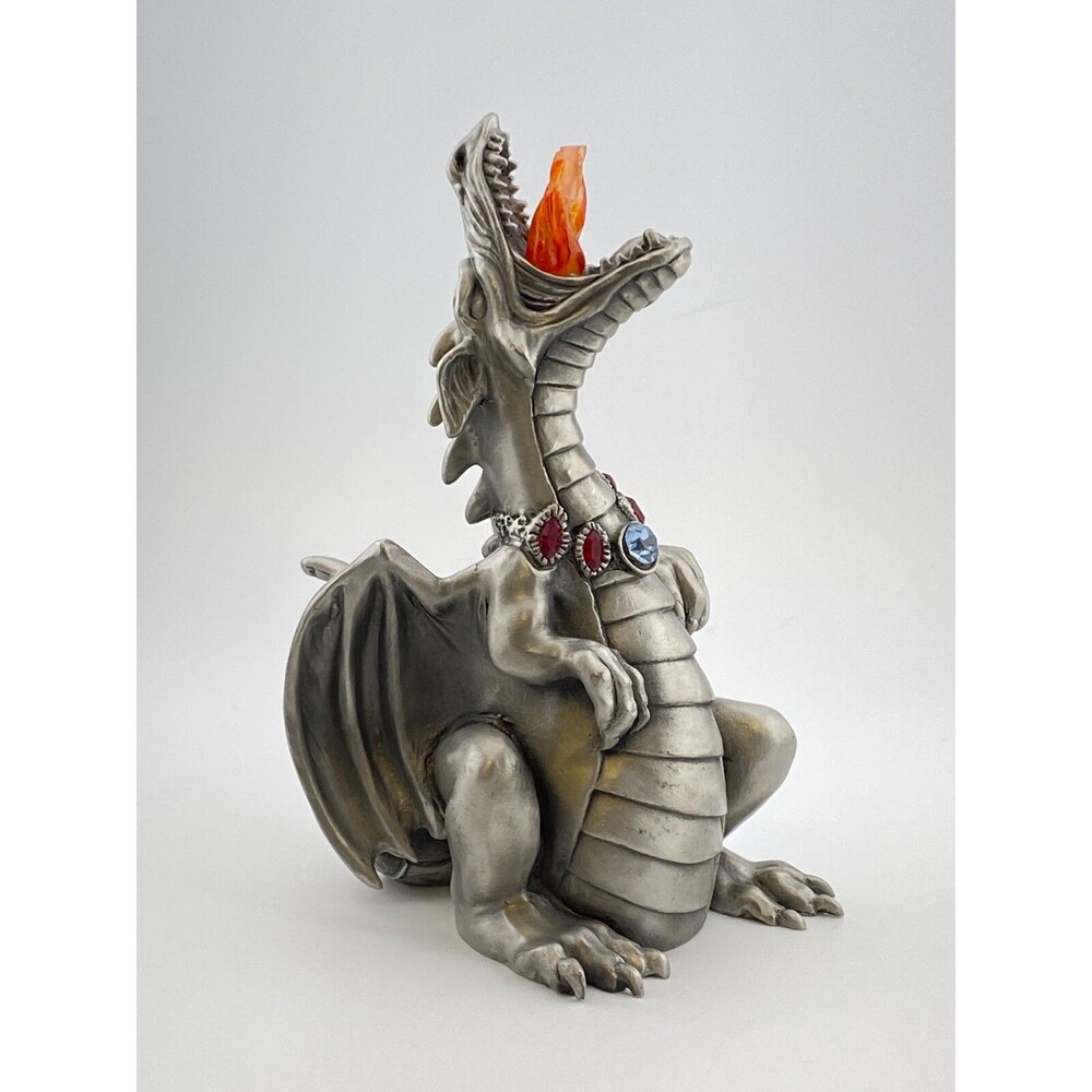 Vtg 1995 HUDSON Fine Pewter Dragon Figurine 7540 Crystal Fire Breathing 6" Tall